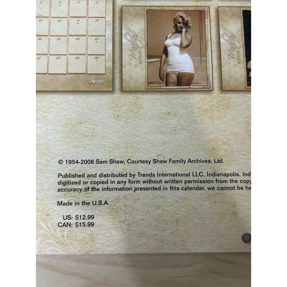 Marilyn Monroe 2010 Wall Calendar 16 Month Sam‎ Shaw Photography Trends Int New